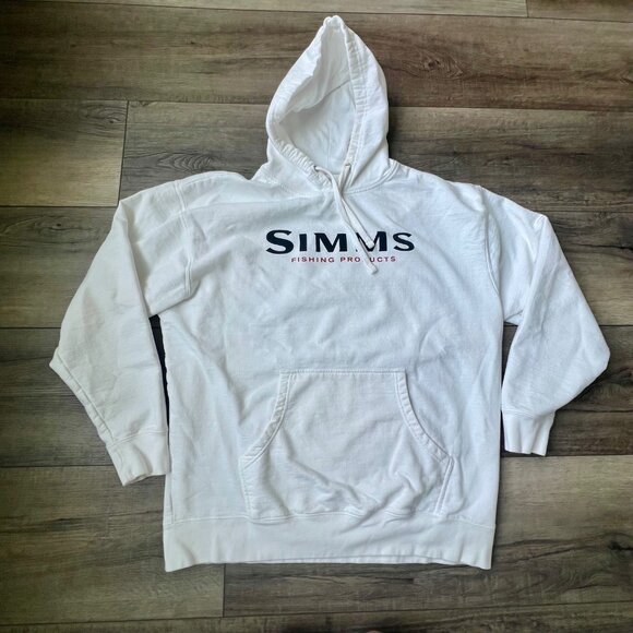 Simms Fishing Hoodie Pockets Warm Soft Utility Workout Casual Gym Cotton Poly - Picture 2 of 8